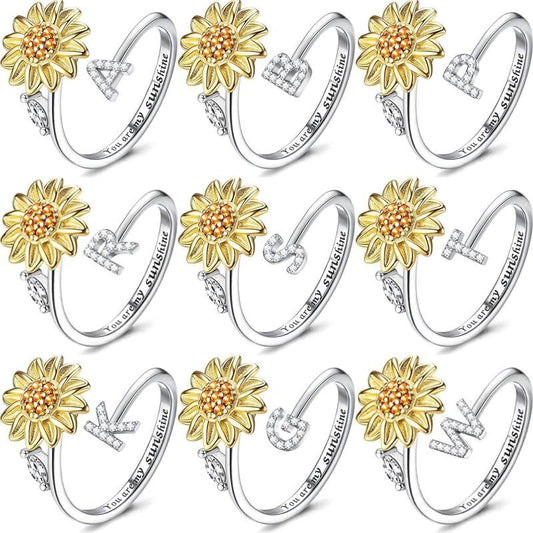 🌻Sunflower Initial Letter Spinner Ring