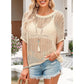 🏖️Summer Hot Sale 50% OFF🎁 Womens Summer Scoop Neck Short Sleeve Sweater Casual Crochet Hollow Out Knit Tops Pullover Shirts Beach Coverup