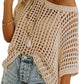 🏖️Summer Hot Sale 50% OFF🎁 Womens Summer Scoop Neck Short Sleeve Sweater Casual Crochet Hollow Out Knit Tops Pullover Shirts Beach Coverup