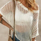 🏖️Summer Hot Sale 50% OFF🎁 Womens Summer Scoop Neck Short Sleeve Sweater Casual Crochet Hollow Out Knit Tops Pullover Shirts Beach Coverup