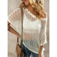 🏖️Summer Hot Sale 50% OFF🎁 Womens Summer Scoop Neck Short Sleeve Sweater Casual Crochet Hollow Out Knit Tops Pullover Shirts Beach Coverup