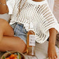 🏖️Summer Hot Sale 50% OFF🎁 Womens Summer Scoop Neck Short Sleeve Sweater Casual Crochet Hollow Out Knit Tops Pullover Shirts Beach Coverup