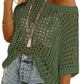 🏖️Summer Hot Sale 50% OFF🎁 Womens Summer Scoop Neck Short Sleeve Sweater Casual Crochet Hollow Out Knit Tops Pullover Shirts Beach Coverup