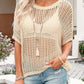 🏖️Summer Hot Sale 50% OFF🎁 Womens Summer Scoop Neck Short Sleeve Sweater Casual Crochet Hollow Out Knit Tops Pullover Shirts Beach Coverup