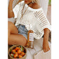 🏖️Summer Hot Sale 50% OFF🎁 Womens Summer Scoop Neck Short Sleeve Sweater Casual Crochet Hollow Out Knit Tops Pullover Shirts Beach Coverup