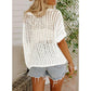 🏖️Summer Hot Sale 50% OFF🎁 Womens Summer Scoop Neck Short Sleeve Sweater Casual Crochet Hollow Out Knit Tops Pullover Shirts Beach Coverup