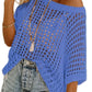 🏖️Summer Hot Sale 50% OFF🎁 Womens Summer Scoop Neck Short Sleeve Sweater Casual Crochet Hollow Out Knit Tops Pullover Shirts Beach Coverup