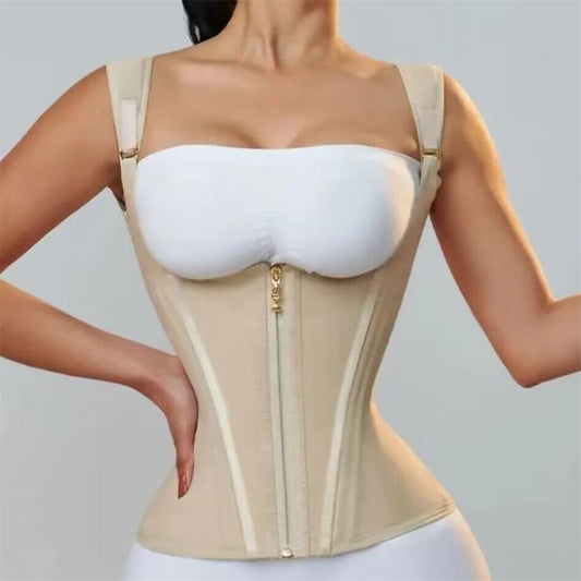 🔥Mother's Day Hot Sale 50%🎉Women's Solid Color Adjustable Hook & Eye Closure Zipper Shapewear Top