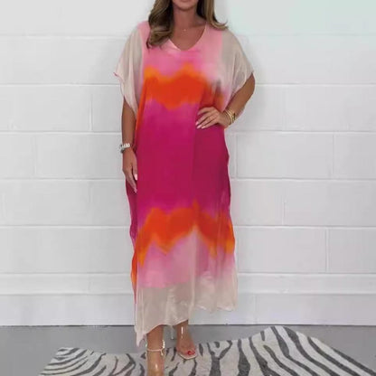 🔥Mother's Day Hot Sale 50%💐 Women Comfortable Casual Chiffon Dip Dye Dress