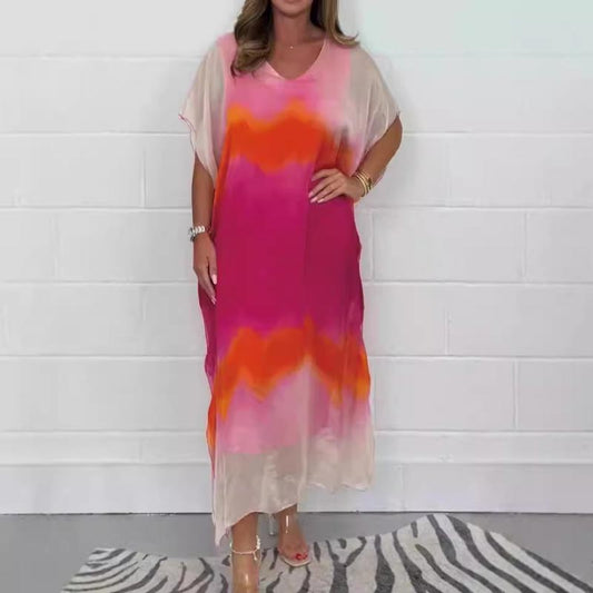 🔥Mother's Day Hot Sale 50%💐 Women Comfortable Casual Chiffon Dip Dye Dress